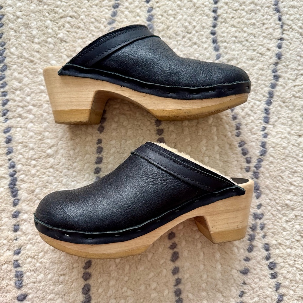 No. 6 Leather Shearling Mid Heel Clogs